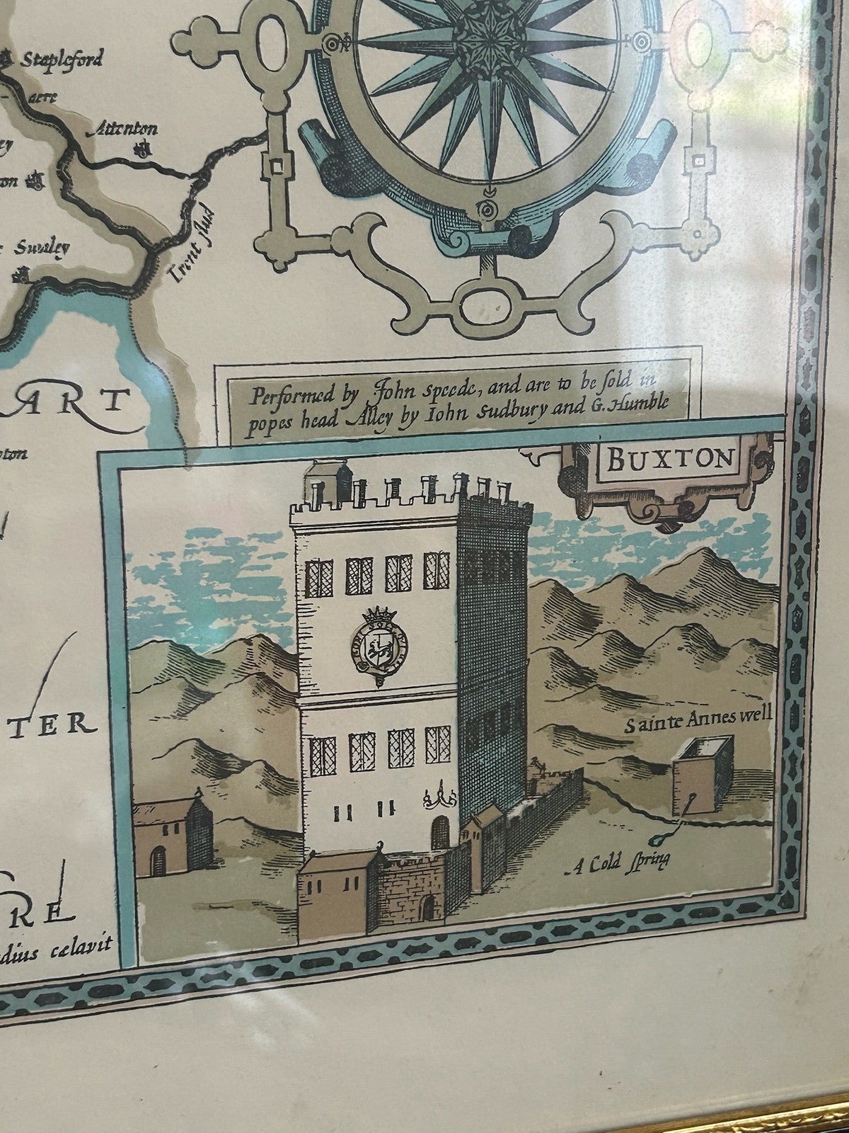 Repro John Speed Darbieshire Described 1610 Derbyshire Map Derby Buxton Framed5