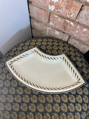 Antique Wedgwood Creamware Supper Set Segment Dish Brown Leaf Border c1800