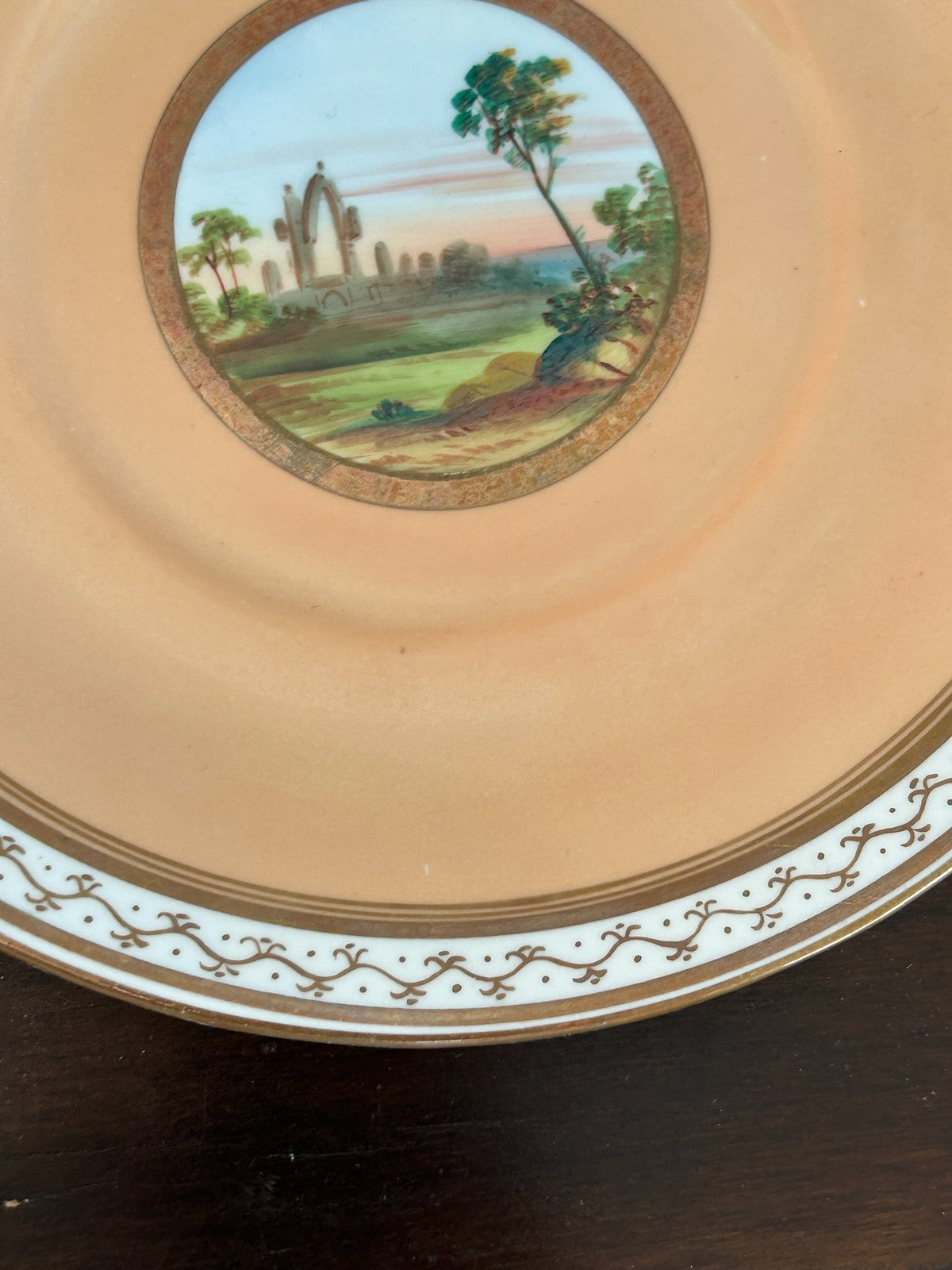 English Porcelain Hand Painted Cabinet Dish Country Scene Pattern 44144