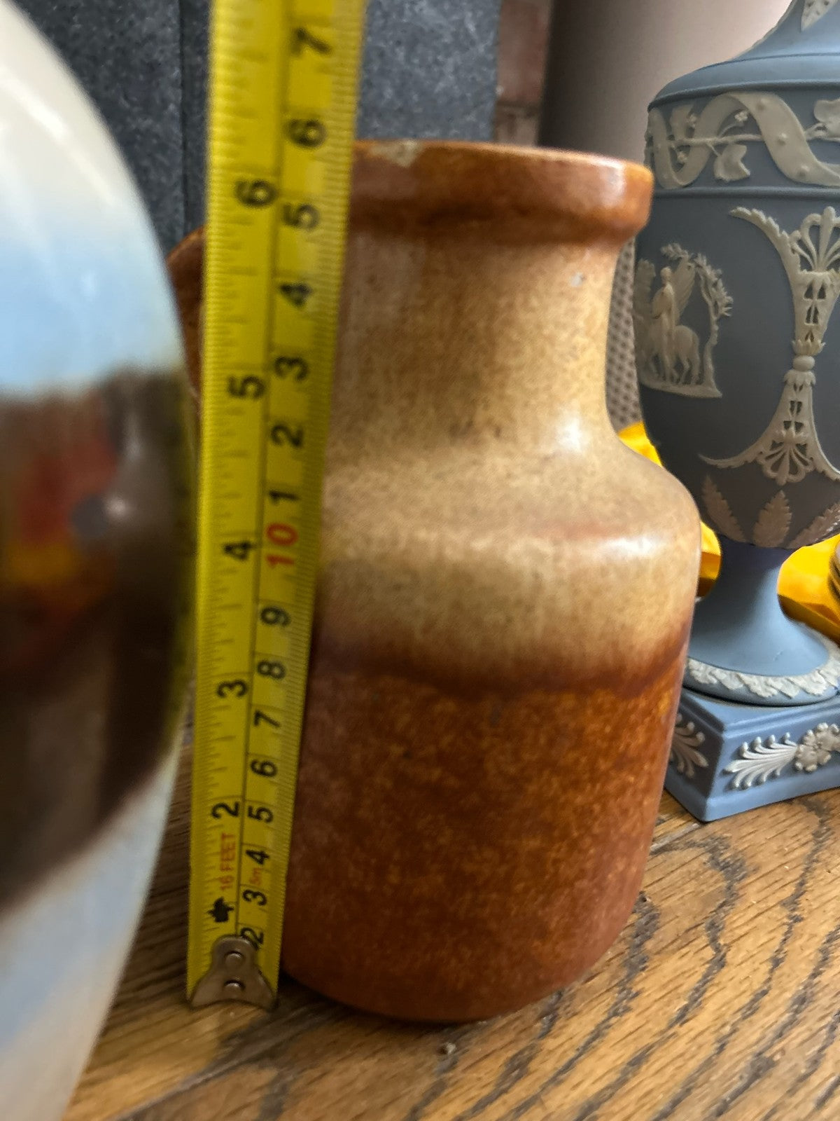 Scheurich West German Pottery Jug Vase 414 16 Orange Brown Glaze Mid Century5