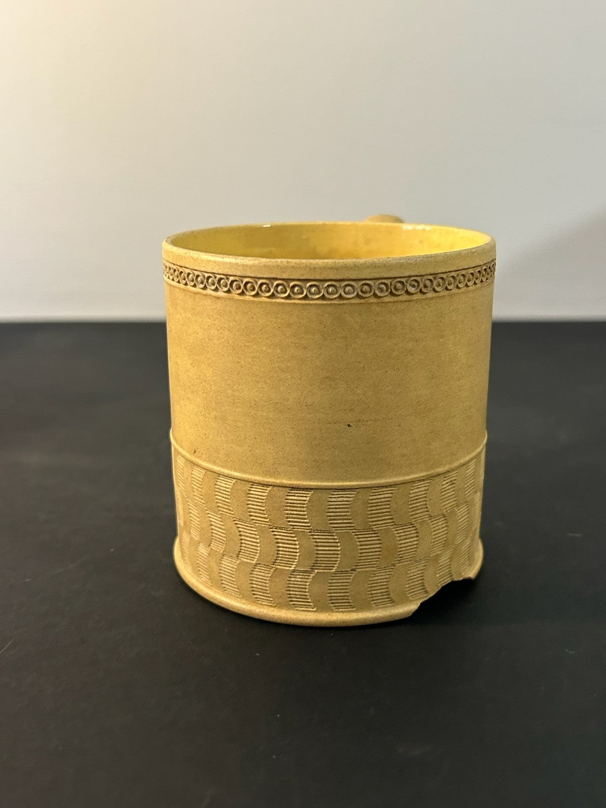 Antique English Caneware Cup c1800 1820 Engine Turned Basketweave 8cm A/F1
