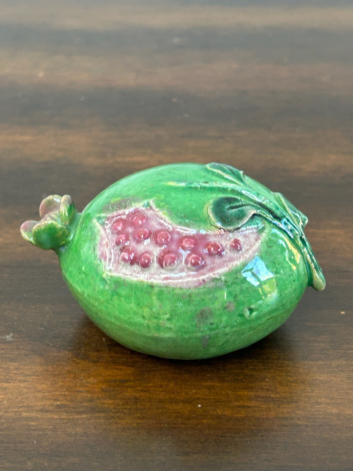 Green Glazed Pottery Pomegranate Lidded Box1