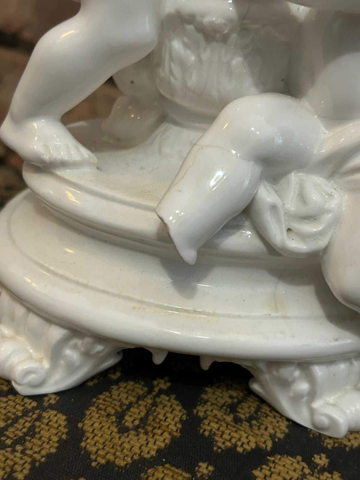 Antique Minton Parian Porcelain Three Branch Candelabrum Putti Cherubs Impressed2
