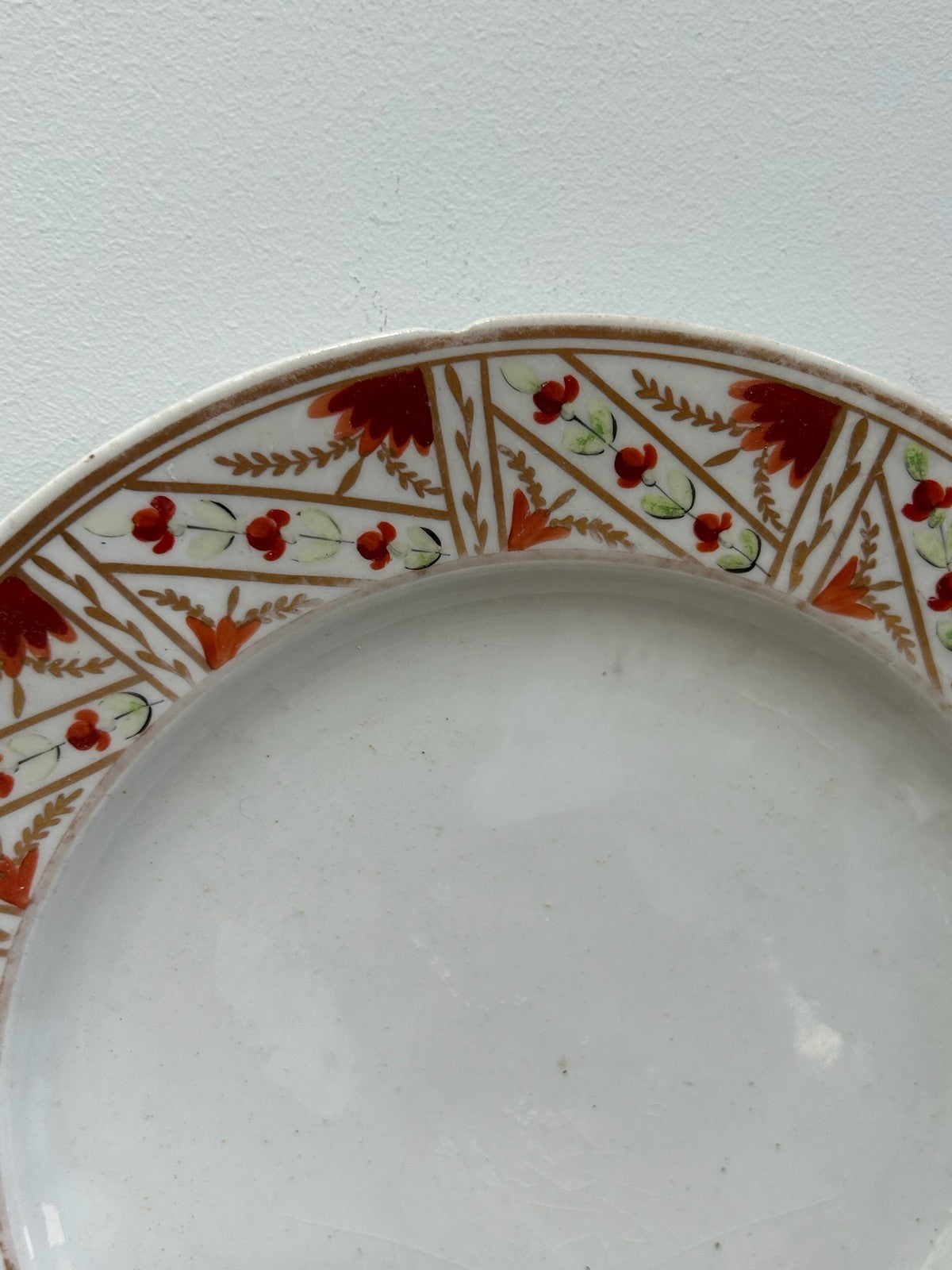 Pair Antique English Porcelain Plates Iron Red Stylised Leaf Border A/F4