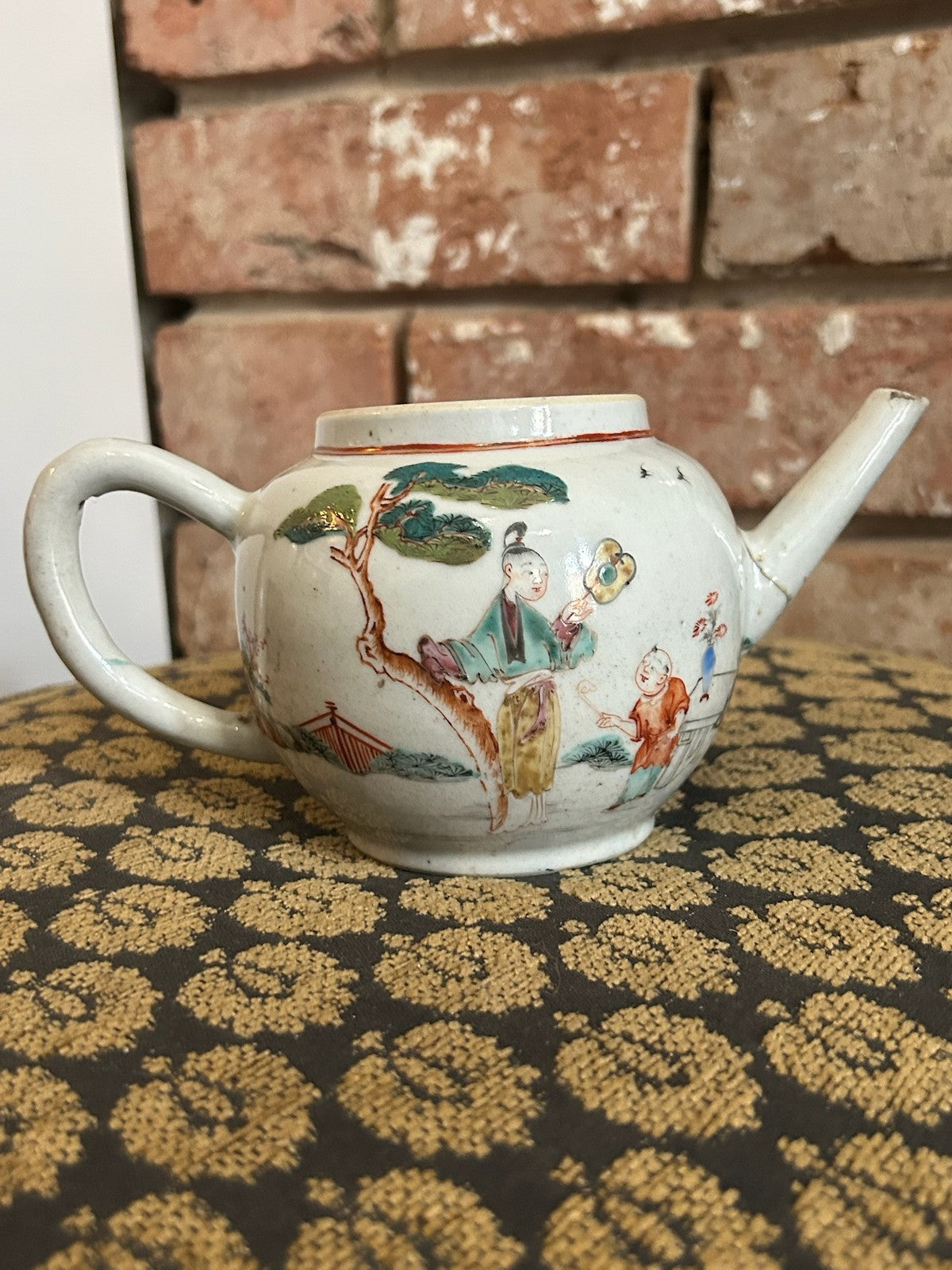Antique Chinese Export Famille Rose Teapot Figures Under Tree Hand Painted2
