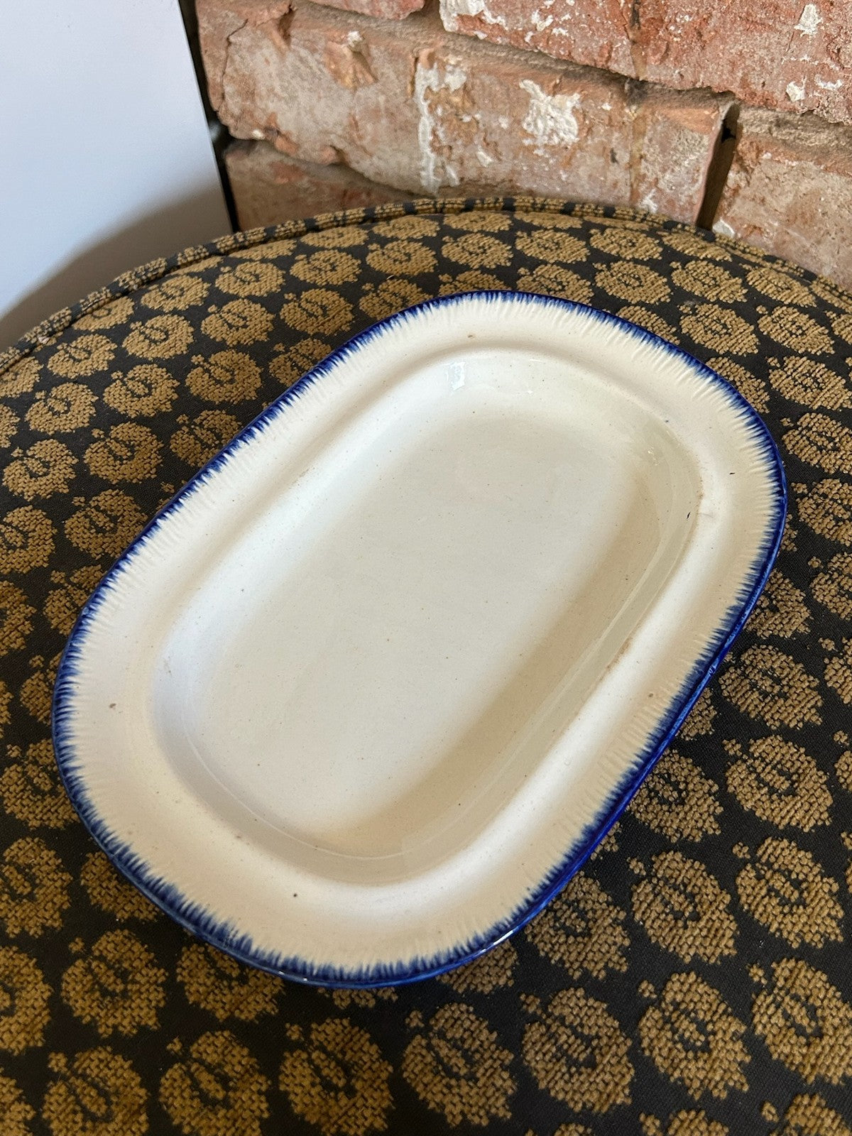 18th Century Spode Pearlware Blue Feather Edge Oval Dish Impressed SPODE 141