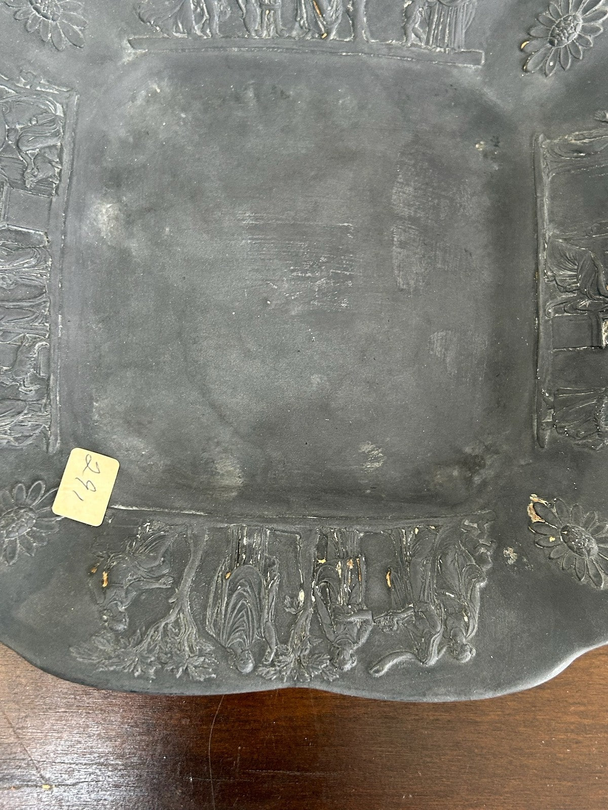 Wedgwood Black Basalt Shaped Dish Impressed WEDGWOOD 19th C 22x252