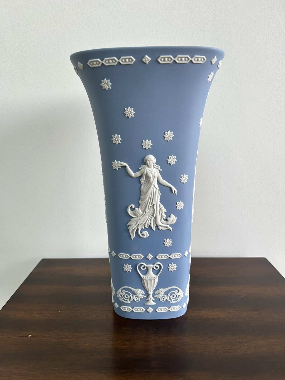 Wedgwood Jasperware 12” Vase Dancing Hours RARE Jasperware Trumpet Vase