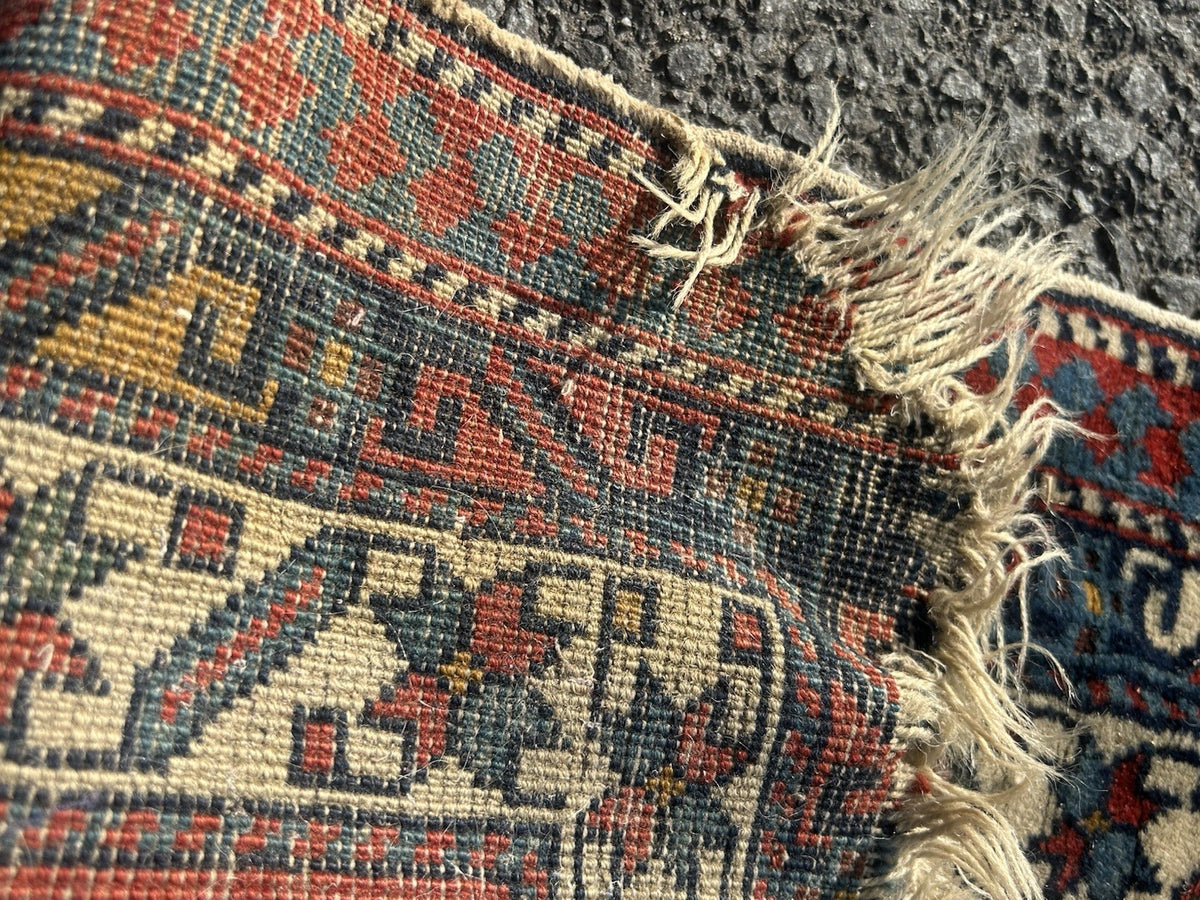 Antique Caucasian Kuba Rug c1900 Blue Lattice Chichi Hand Knotted Wool 127x155cm16