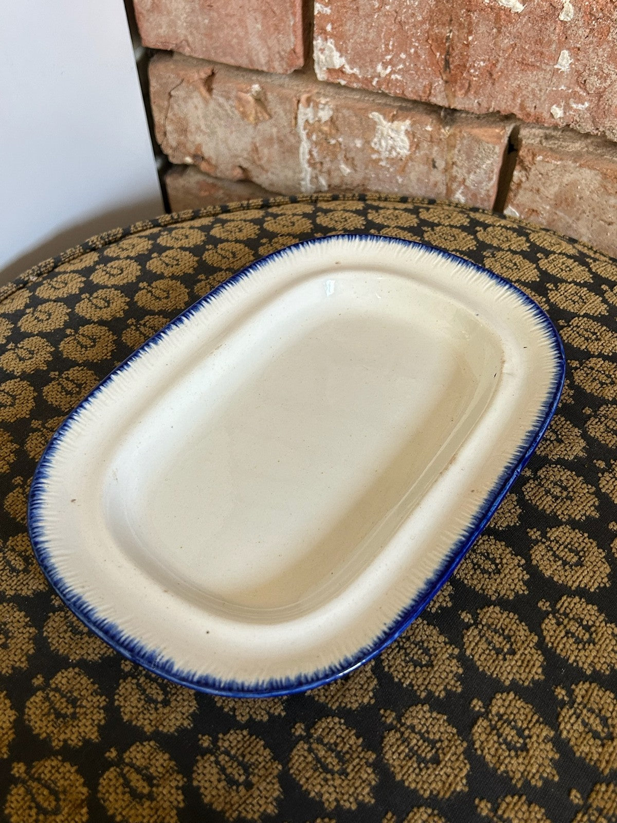 18th Century Spode Pearlware Blue Feather Edge Oval Dish Impressed SPODE 140