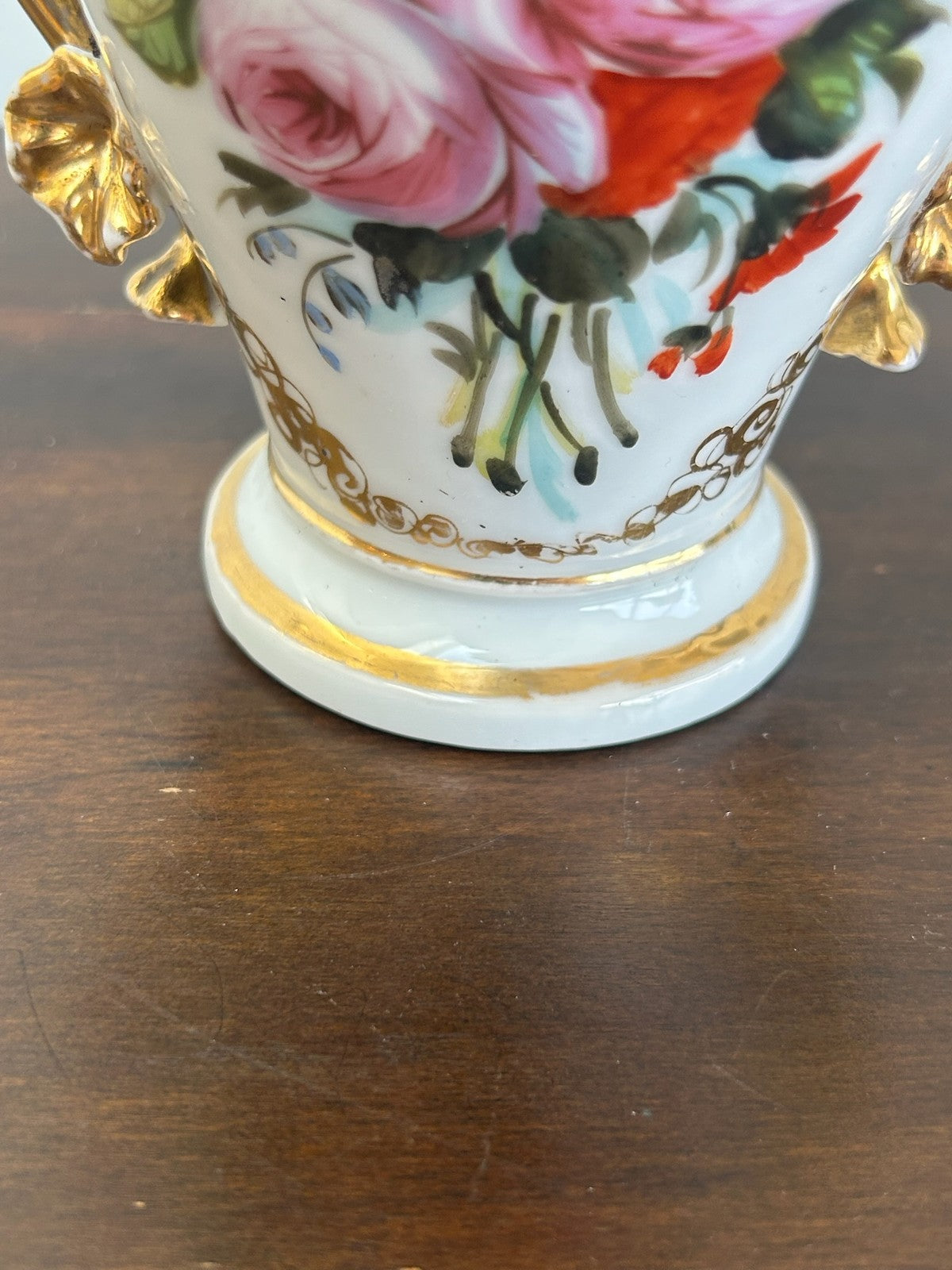 Old Paris Porcelain Twin Handled Vase Hand Painted Floral Gilt Handles5