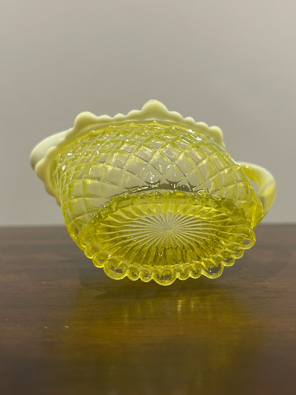 Victorian Primrose Pearline Vaseline Glass Cream Jug and Sugar Bowl5