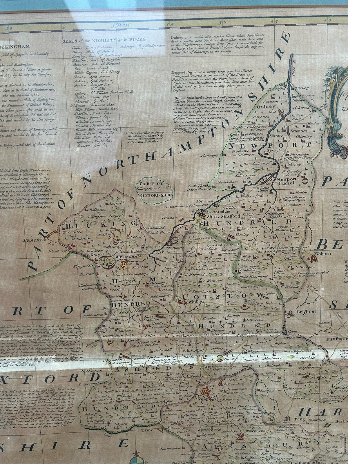 1756 Bowen Antique Map Buckingham Shire Hand Coloured Large English Atlas Framed9