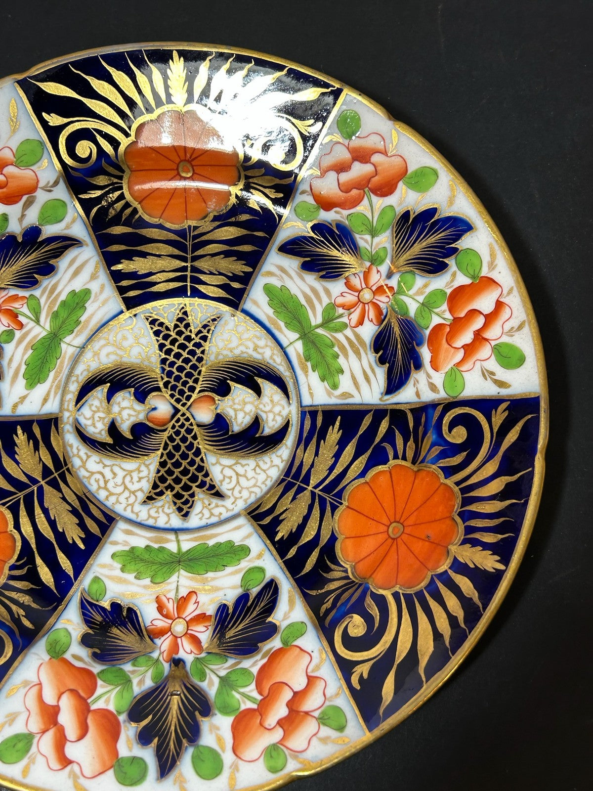 Antique English Porcelain Imari Plate Old Japan Pattern Cobalt Gilt 21cm1