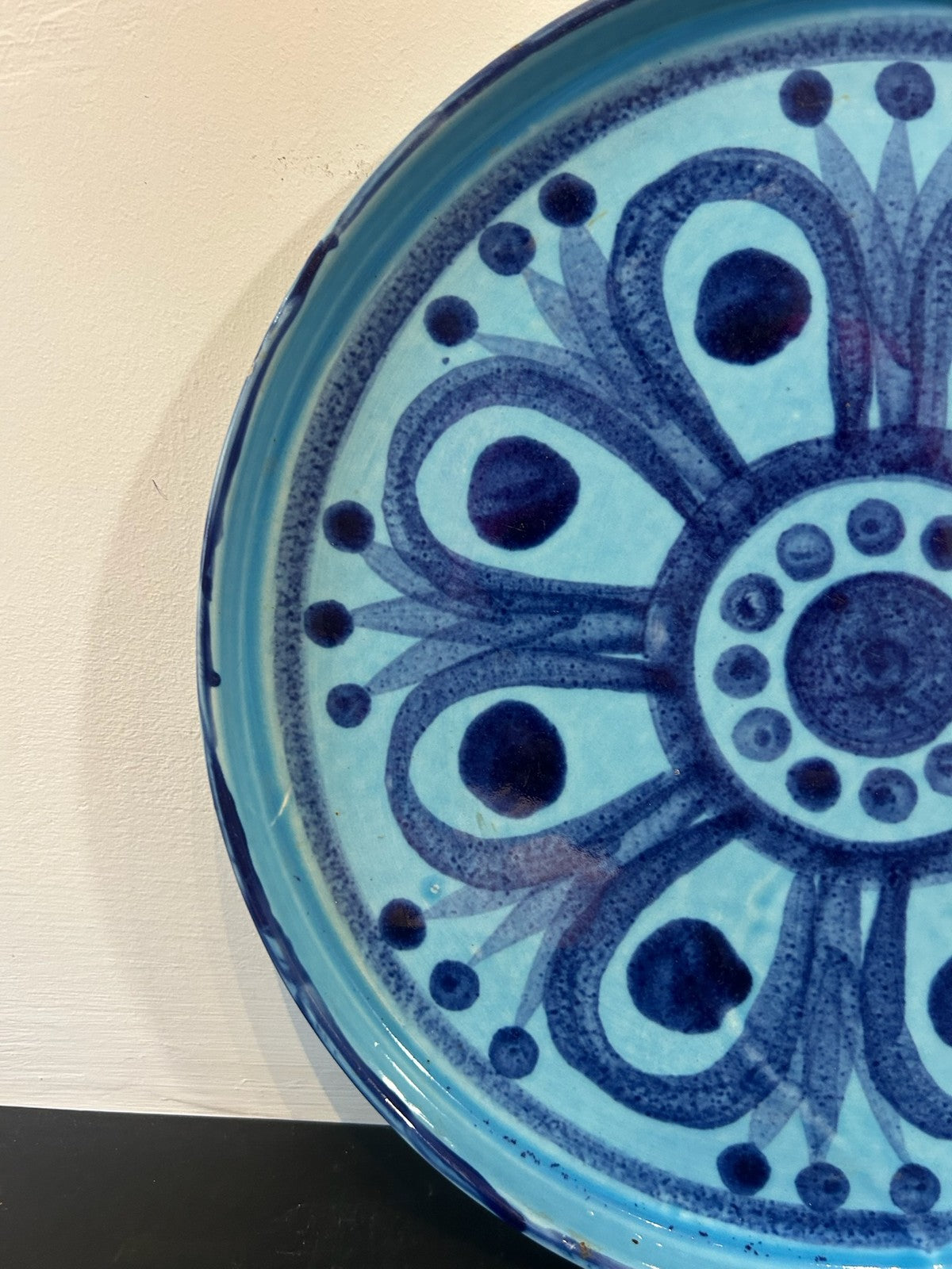 John ffrench Arklow Studio Pottery Plate Blue Turquoise Flower 1960s Ireland1