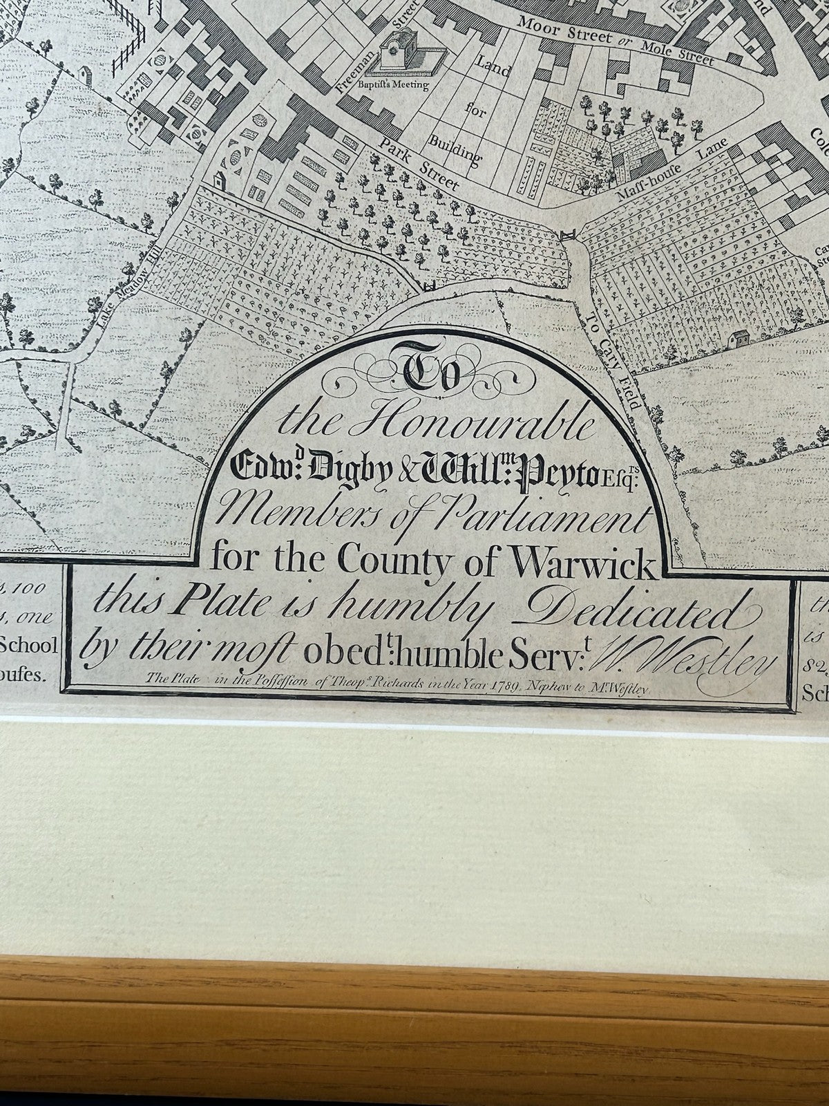 William Westley Plan of Birmingham 1731 18th Century Engraved Town Plan Framed8