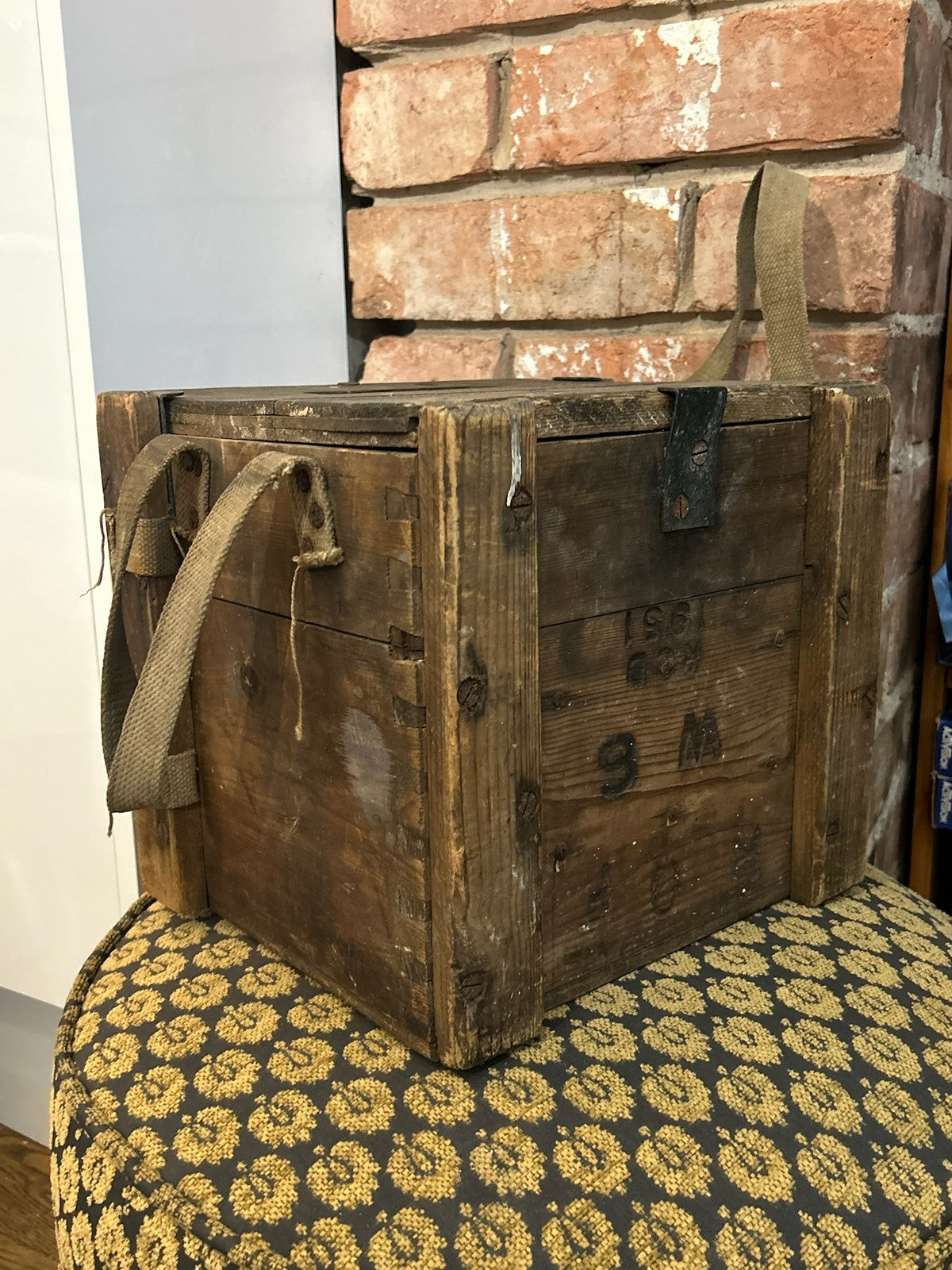 Vintage Wooden Crate Box Stencilled Letters 1951 Rustic Storage Industrial2