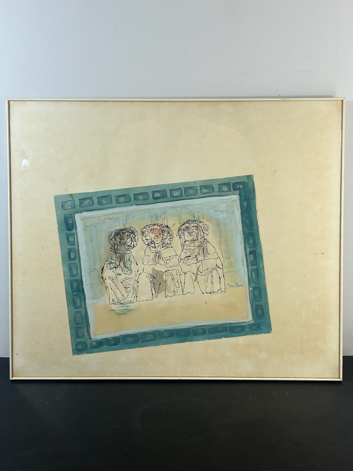 Nan Lurie 1910 1985 Original Signed Mixed Media Drawing Three Figures WPA Artist5