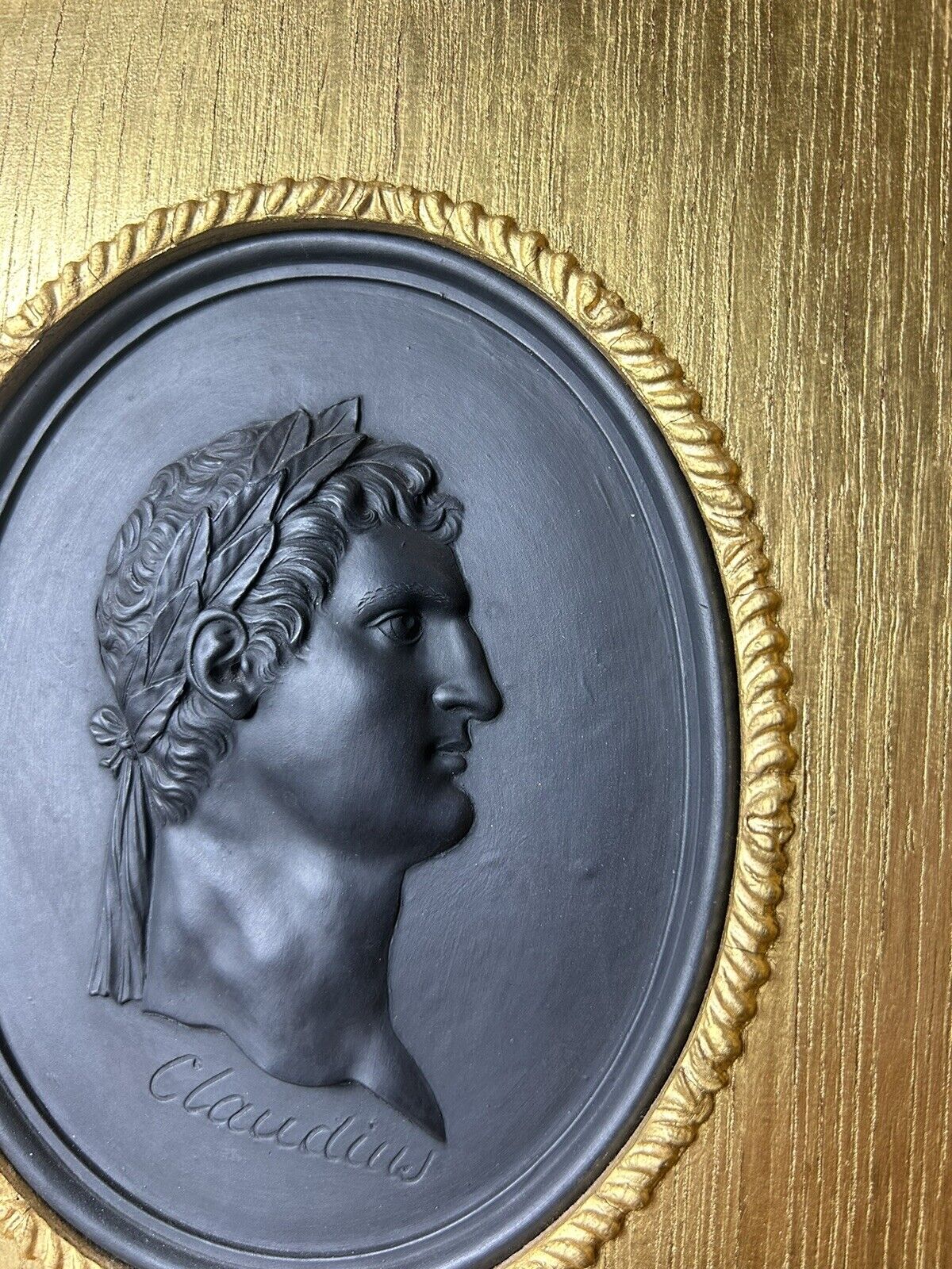 Wedgwood Black Basalt Earth 19th  Century Roman Emperor Claudius Plaque