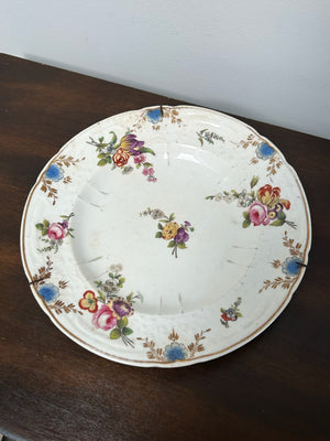 Antique English Porcelain Plate Hand Painted Floral Sprays Wire Hanger