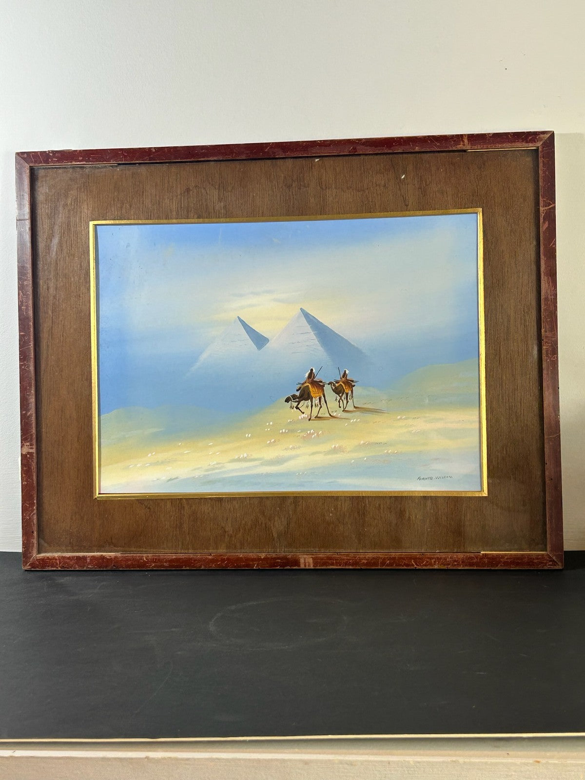 Forness Wilson Signed Gouache Pyramids Giza Camel Riders Egyptian Orientalist0