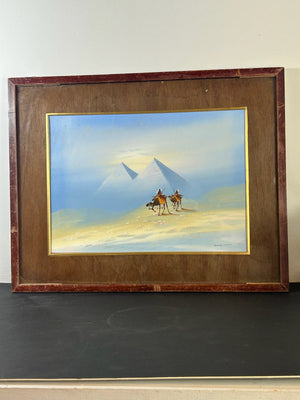 Forness Wilson Signed Gouache Pyramids Giza Camel Riders Egyptian Orientalist