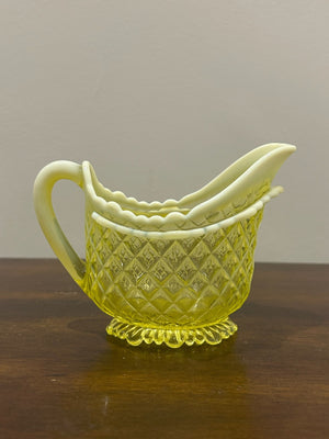 Victorian Primrose Pearline Vaseline Glass Cream Jug and Sugar Bowl