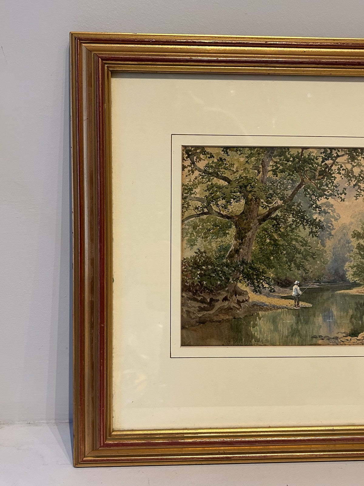 W.W. Caffyn Original Watercolour Angler on the River Ouse Sussex 1878 Framed2