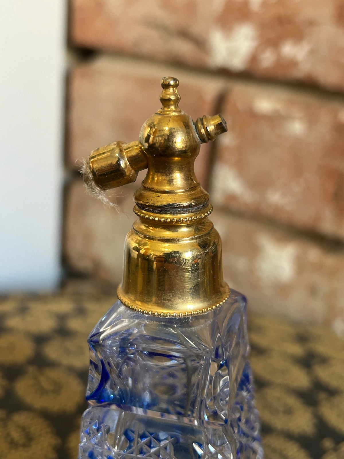Vintage Czech Style Cut Crystal Perfume Atomiser Cobalt Blue Base Gilt Head5