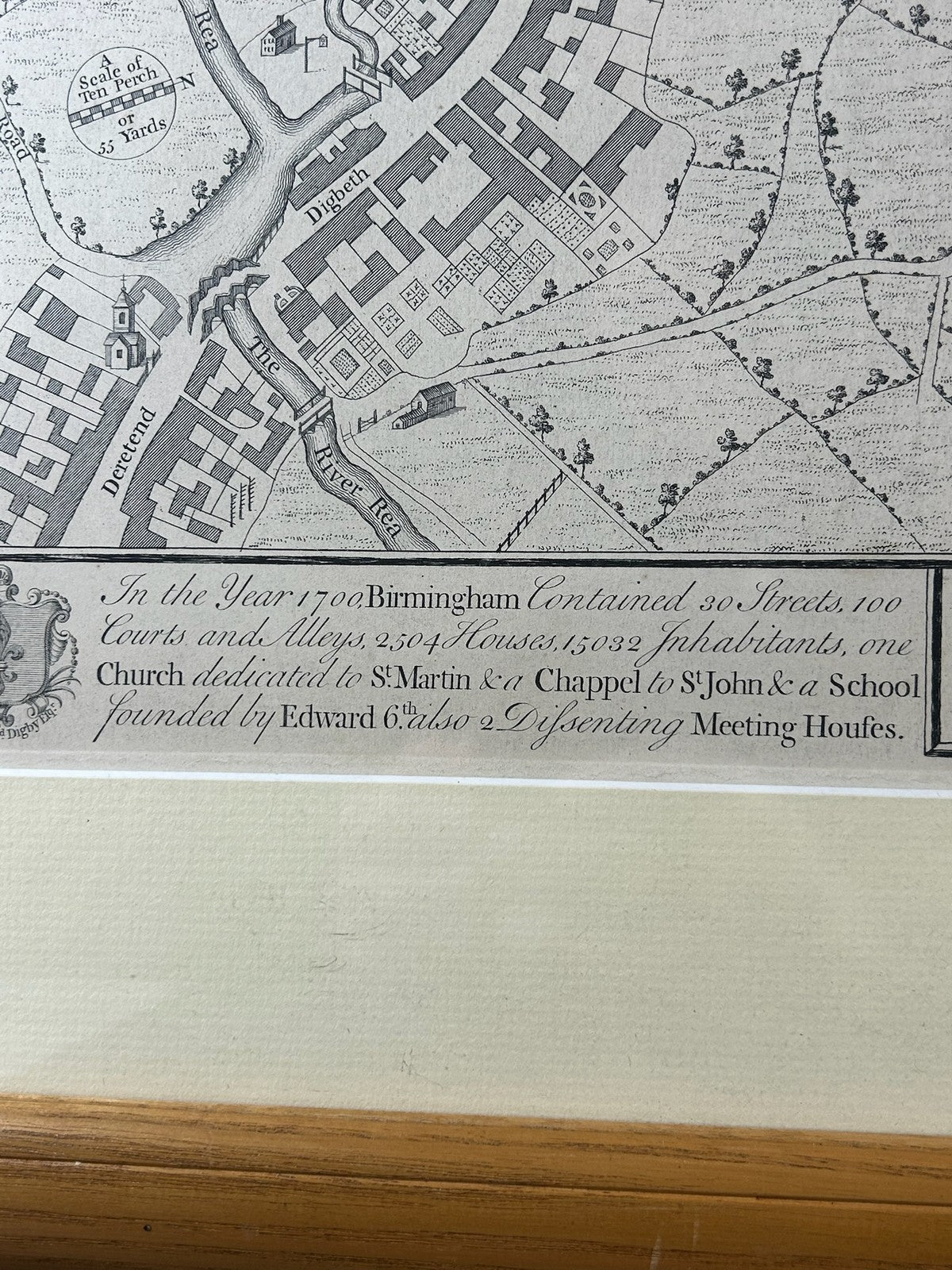 William Westley Plan of Birmingham 1731 18th Century Engraved Town Plan Framed11