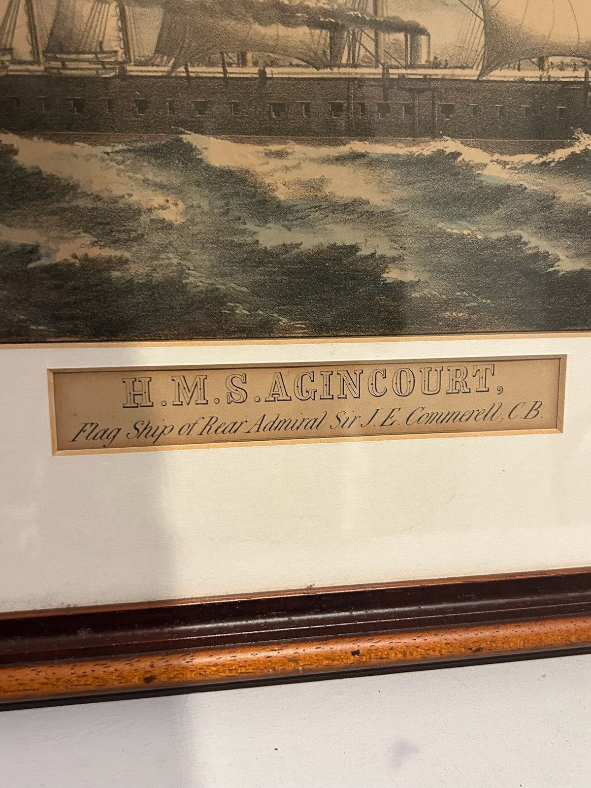 Antique Print HMS Agincourt Flagship Rear Admiral Commerell Ironclad Framed5