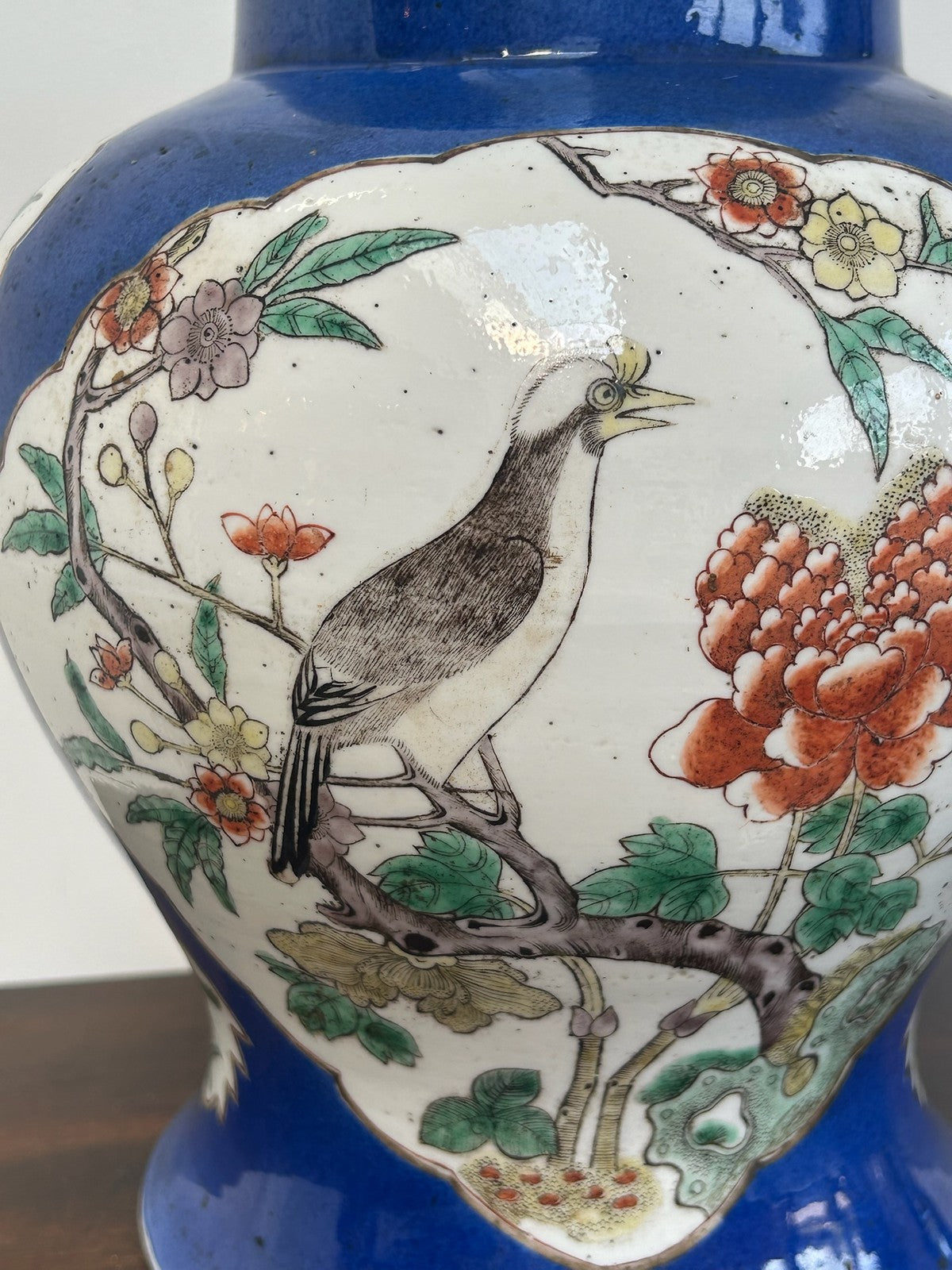 Antique Chinese Famille Verte Hand Painted Baluster Vase Birds & Peony9