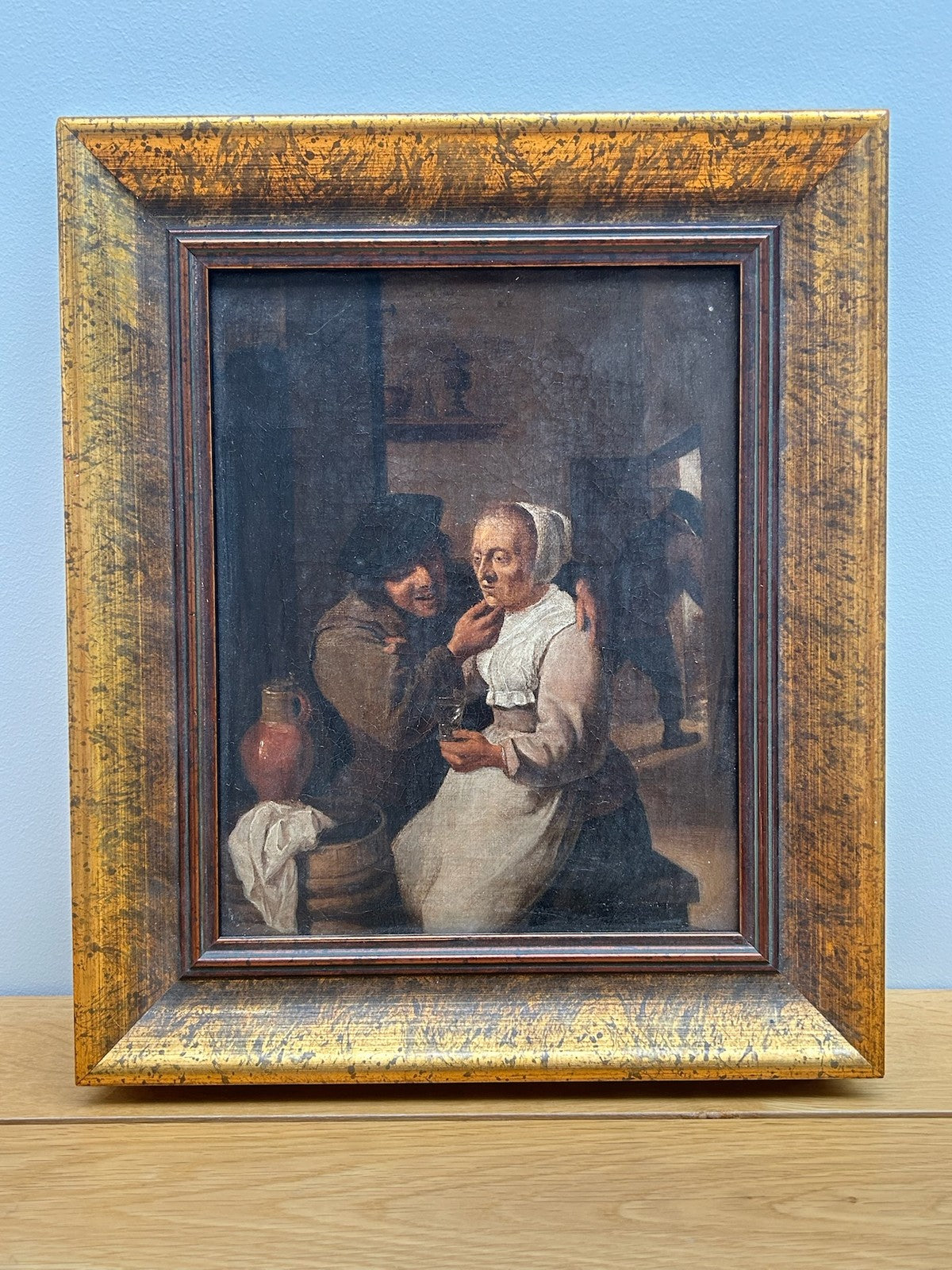 Antique Oil Painting Dutch Flemish School Tavern Scene Manner of Teniers Framed2