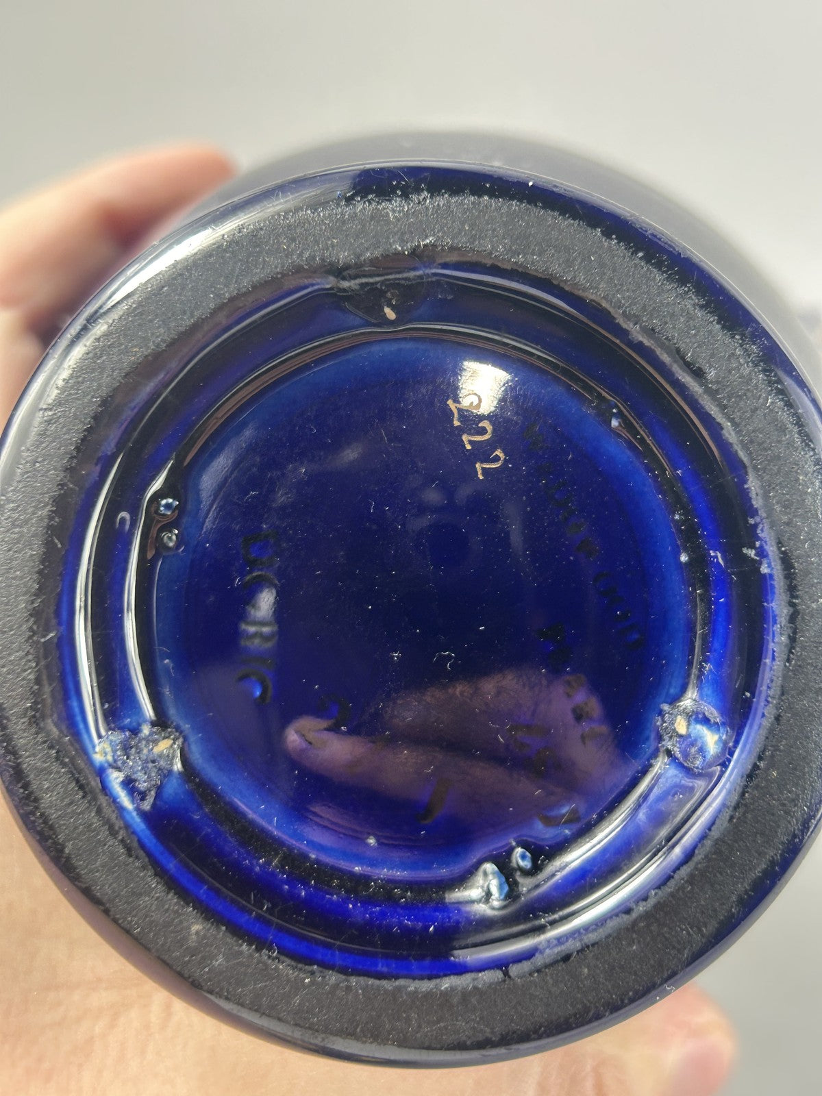 Wedgwood Victorian Blue and Gold Doric Jasperware Jug with Pewter Lid