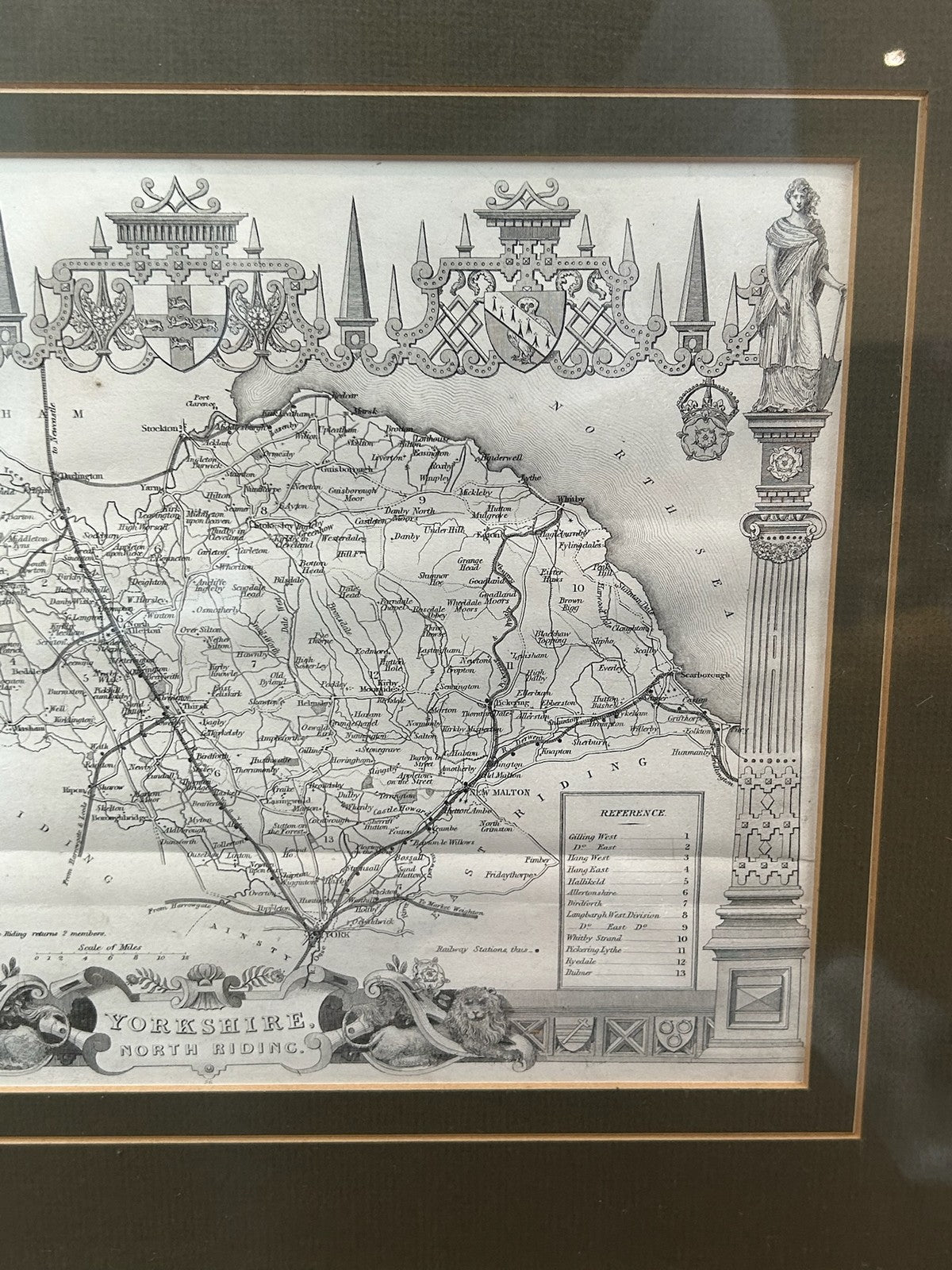 Antique Thomas Moule Map of Yorkshire Framed Steel Engraving c18402