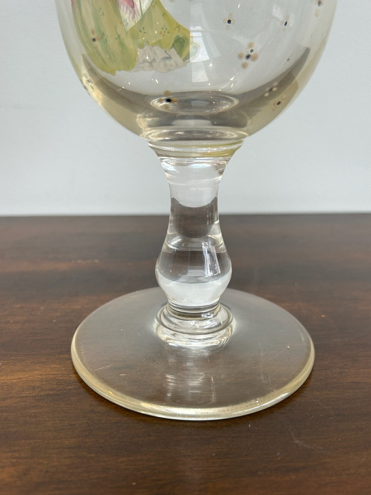 Antique Hand Painted Glass Goblet Lady in Crinoline Dress 19cm Pontil Mark7