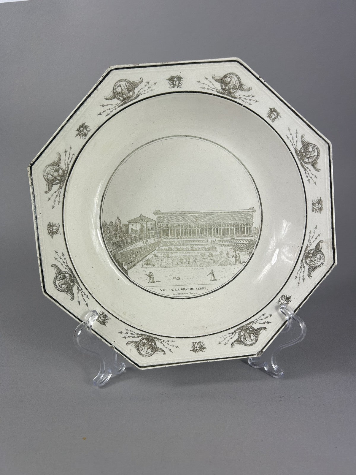 Antique Creil Paris “Vue de la Grande Serre” Transferware Plate
