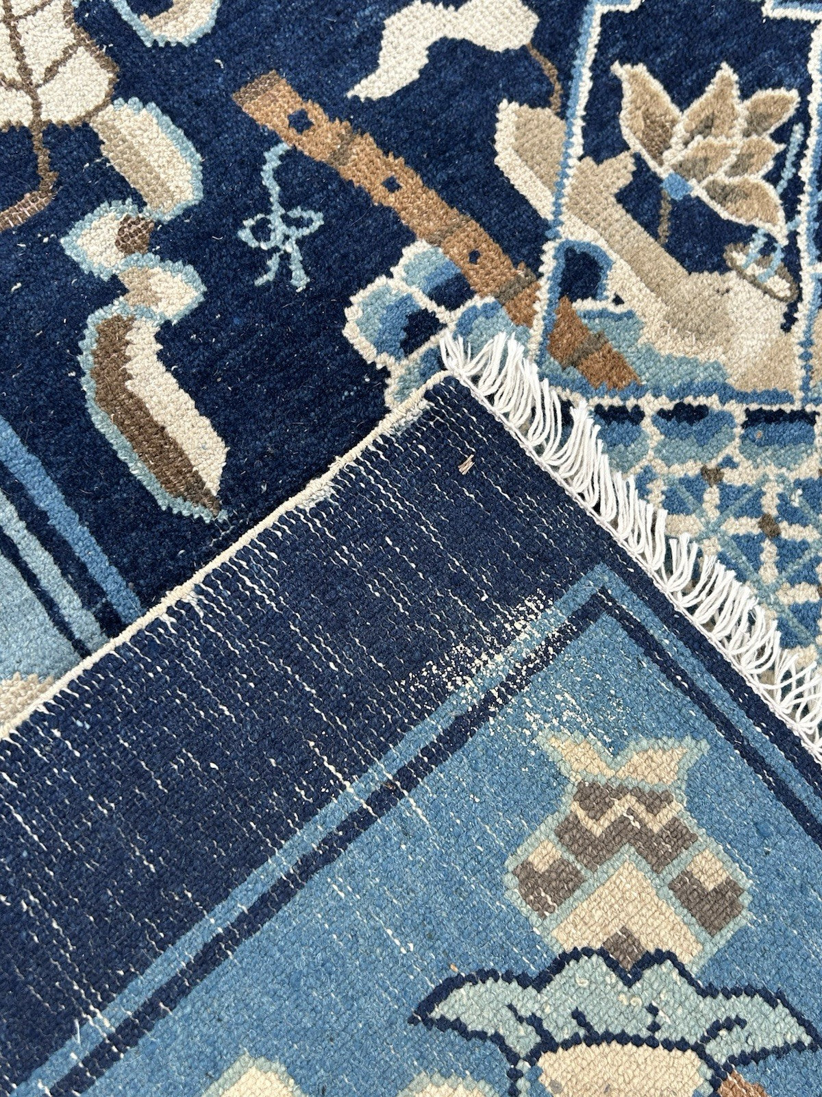 Antique Chinese Peking Carpet c.1920s Blue Ground Hand Knotted Wool Large Rug12