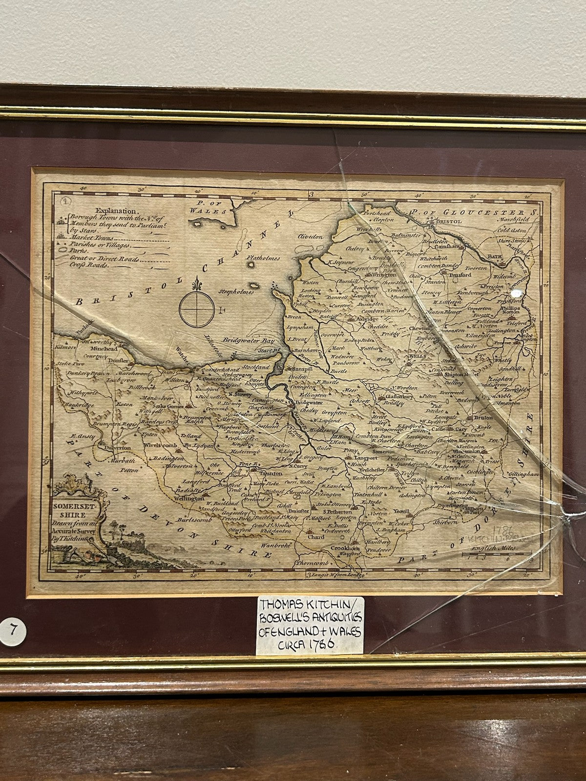 Antique Thomas Kitchin Map of Somersetshire Somerset 1786 Hand Coloured Framed1