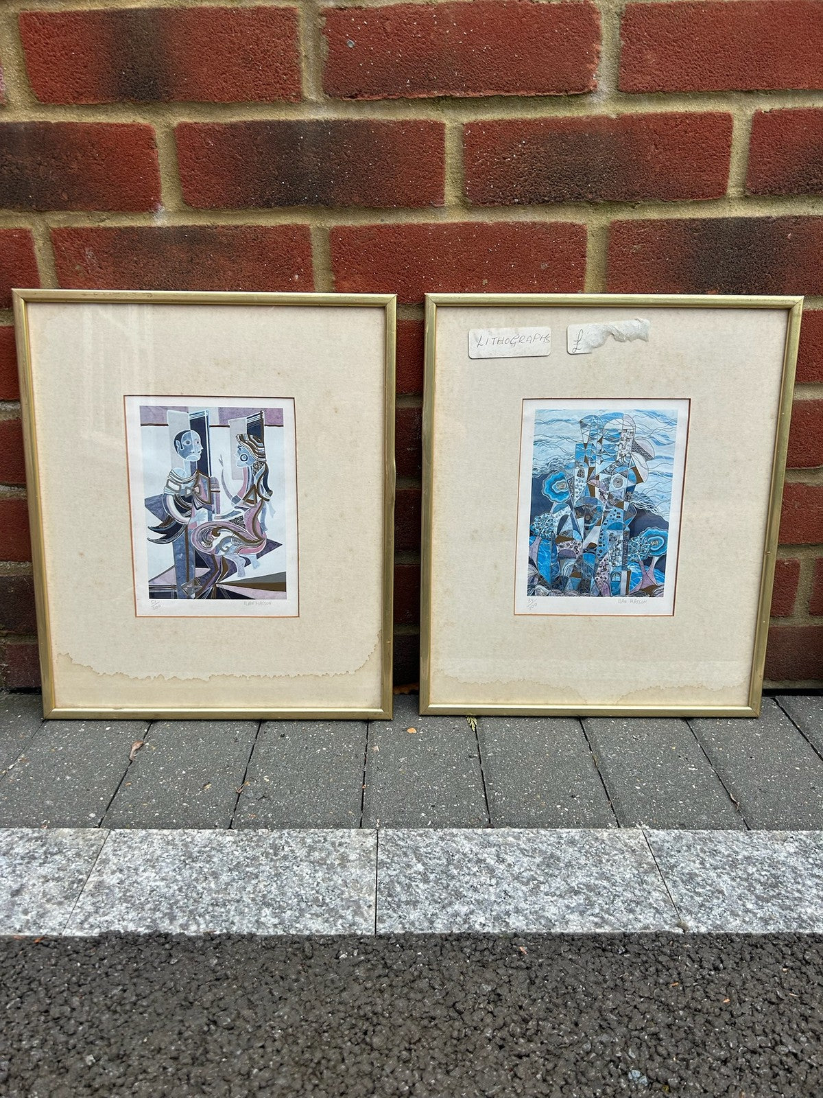 Pair of Israeli Artist Lithographs Framed Signed Vintage MidCentury0