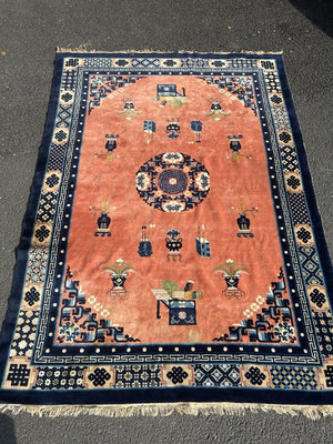 Semi Antique Chinese Pecking Rug CHINA Area Carpet Orange