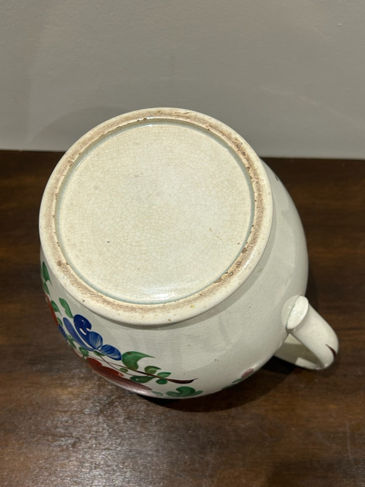 Georgian Pearlware Jug Hand Painted Enamel Red Roses Blue Border c.18205