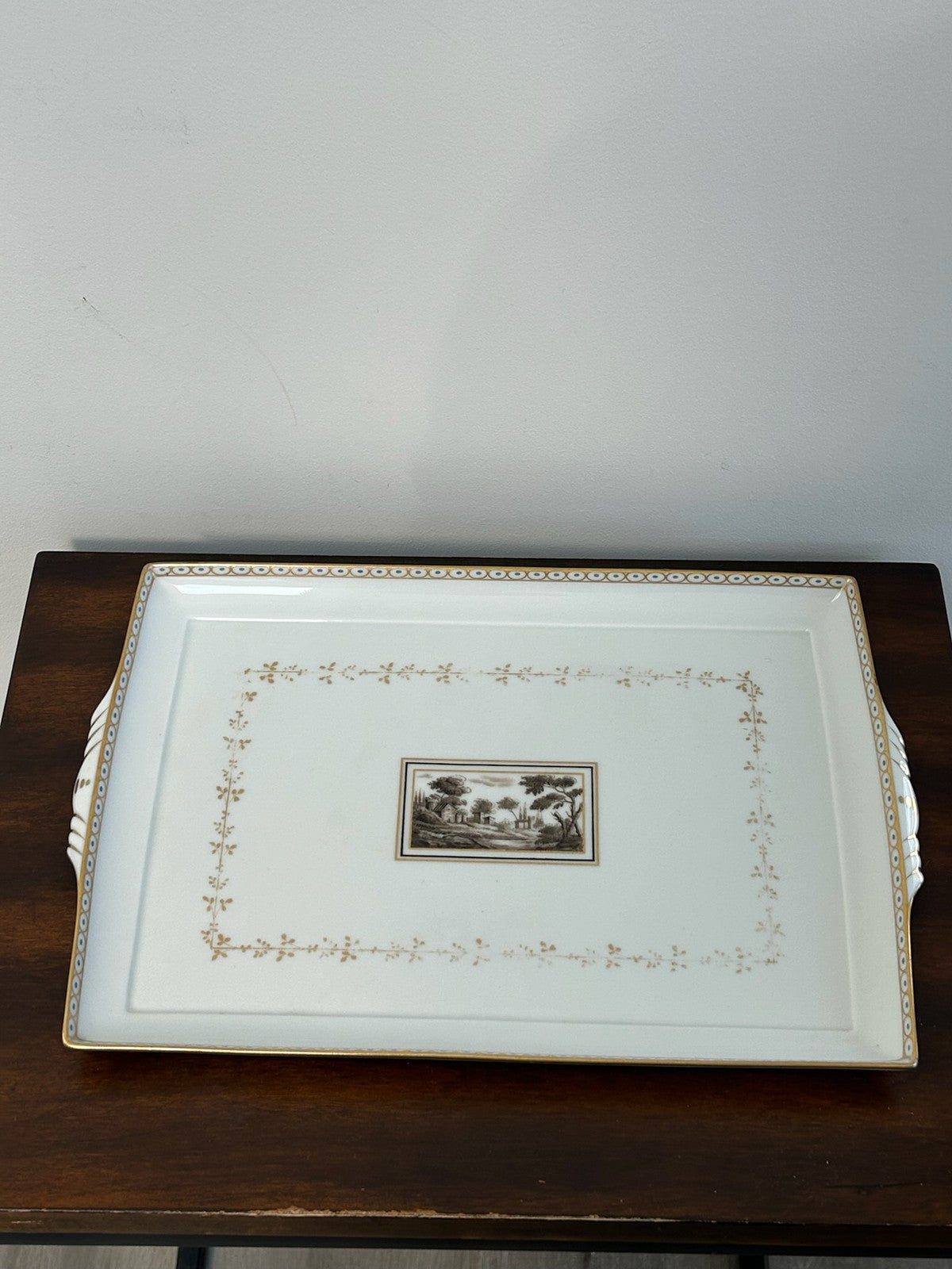 Richard Ginori Porcelain Tray and Cream Jug Sepia Landscape Gilt0