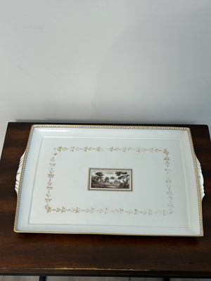 Richard Ginori Porcelain Tray and Cream Jug Sepia Landscape Gilt