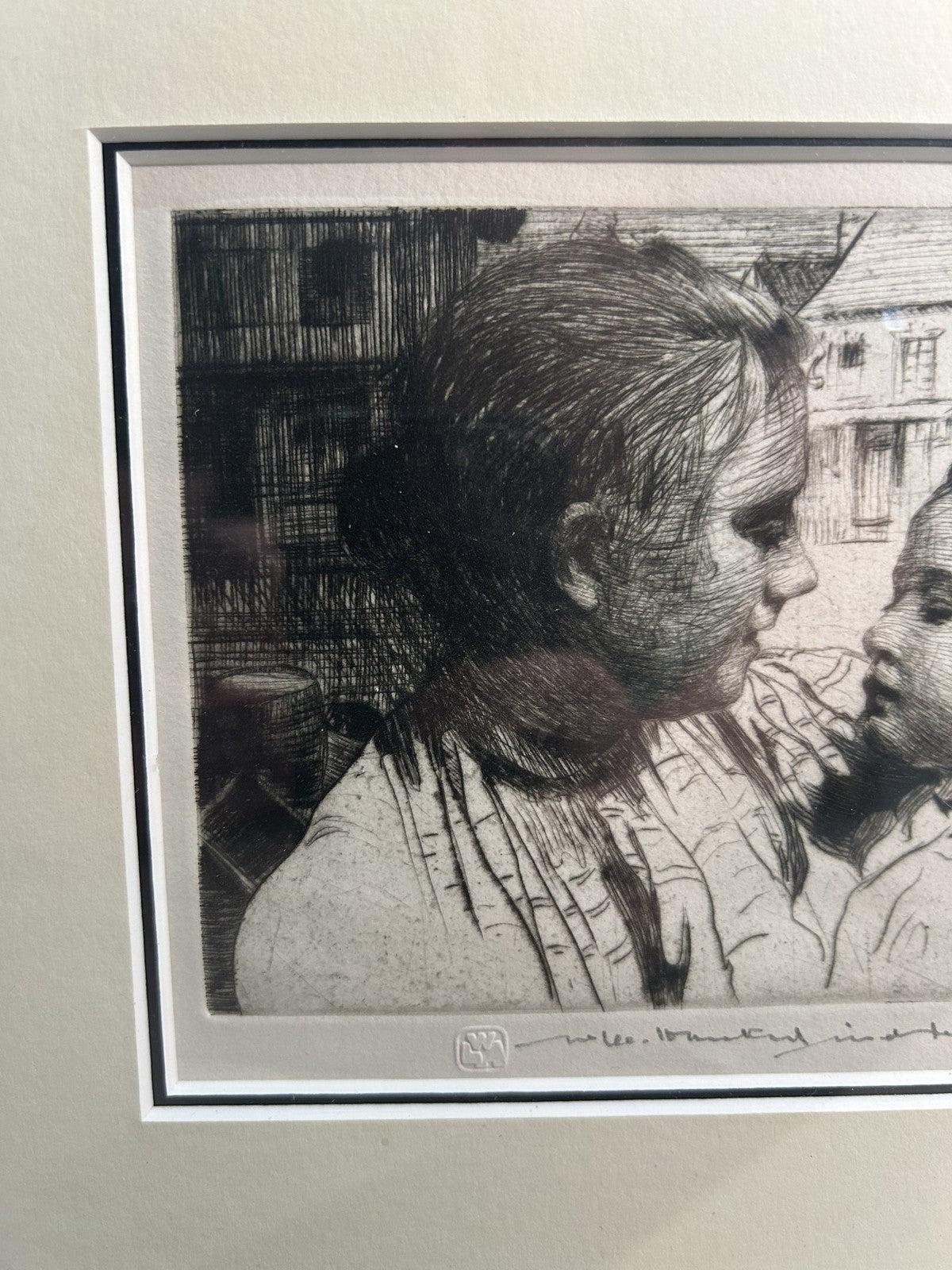 William LeeHankey — Drypoint Etching — Mother & Infant Town Square2