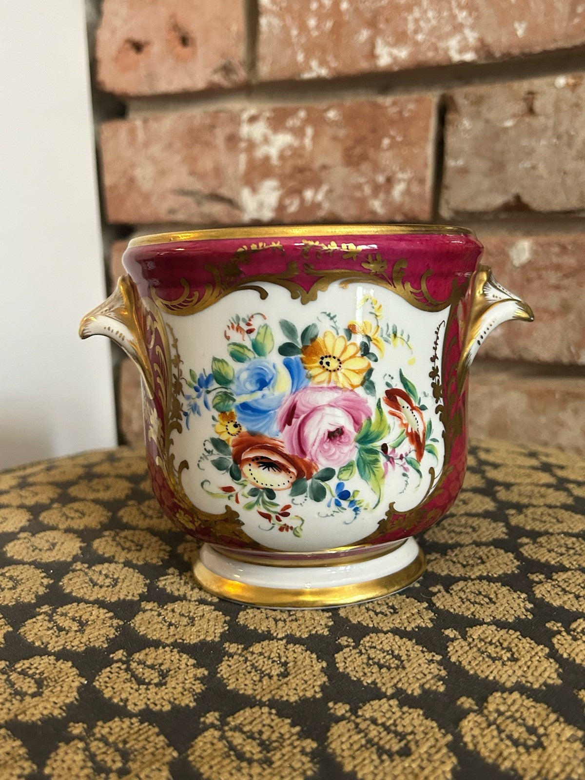 Le Tallec Paris Hand Painted Porcelain Cachepot Crimson Gilt Floral Reserves1