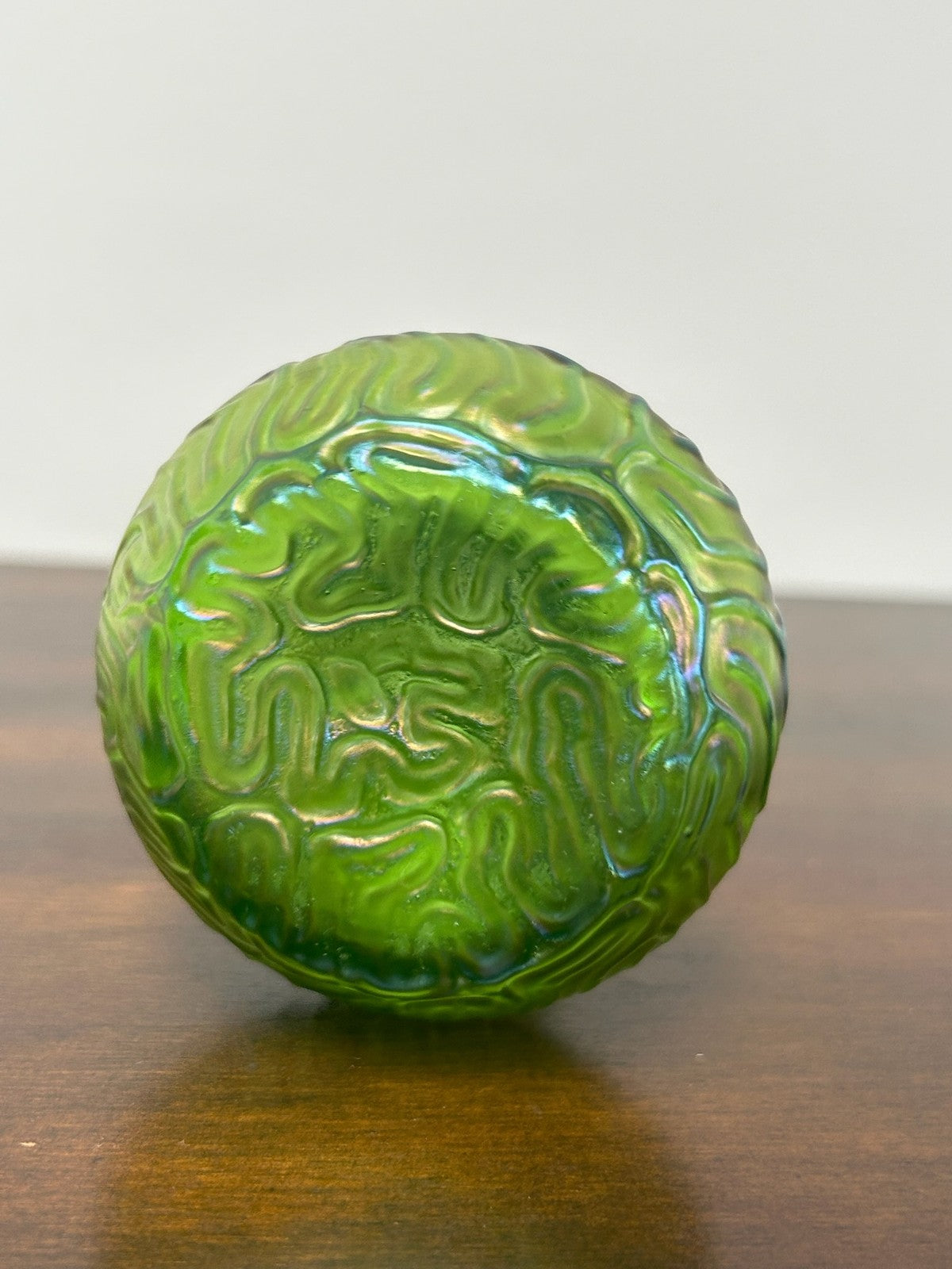 Loetz Bohemian Iridescent Art Glass Vase Green Oil Spot Bark 18cm6