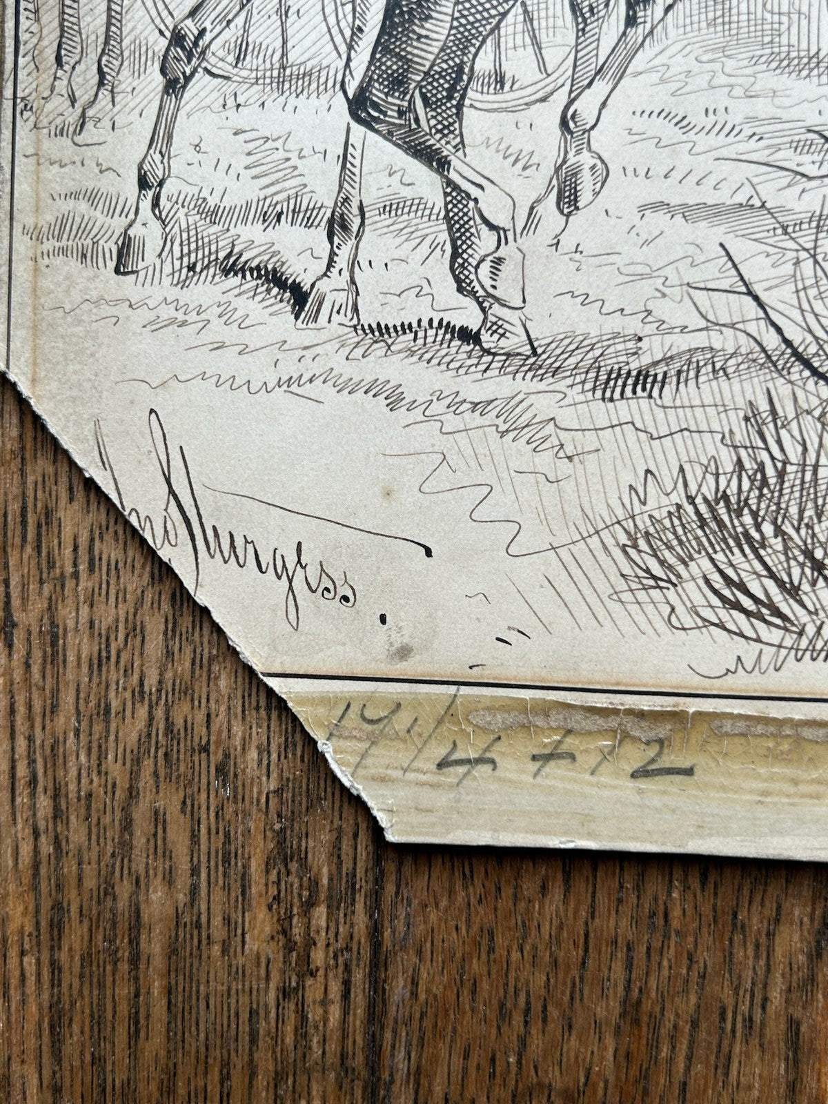 Sturgess Original Pen & Ink Drawing Mid Kent Staghounds Meet at Lion Farningham12