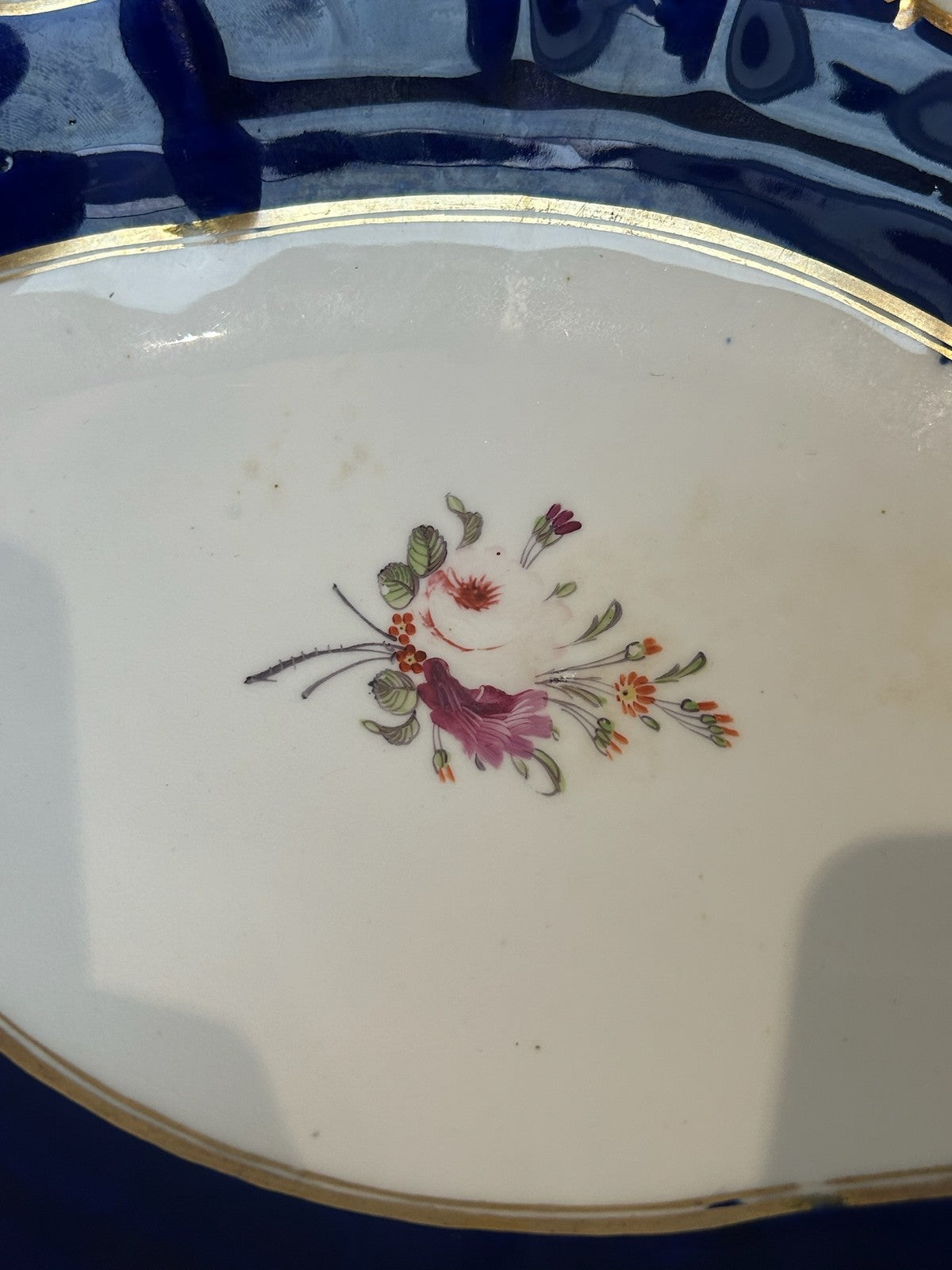 Pair Bloor Derby Oval Dessert Dishes Cobalt Gilt Borders Floral Sprays c.183010