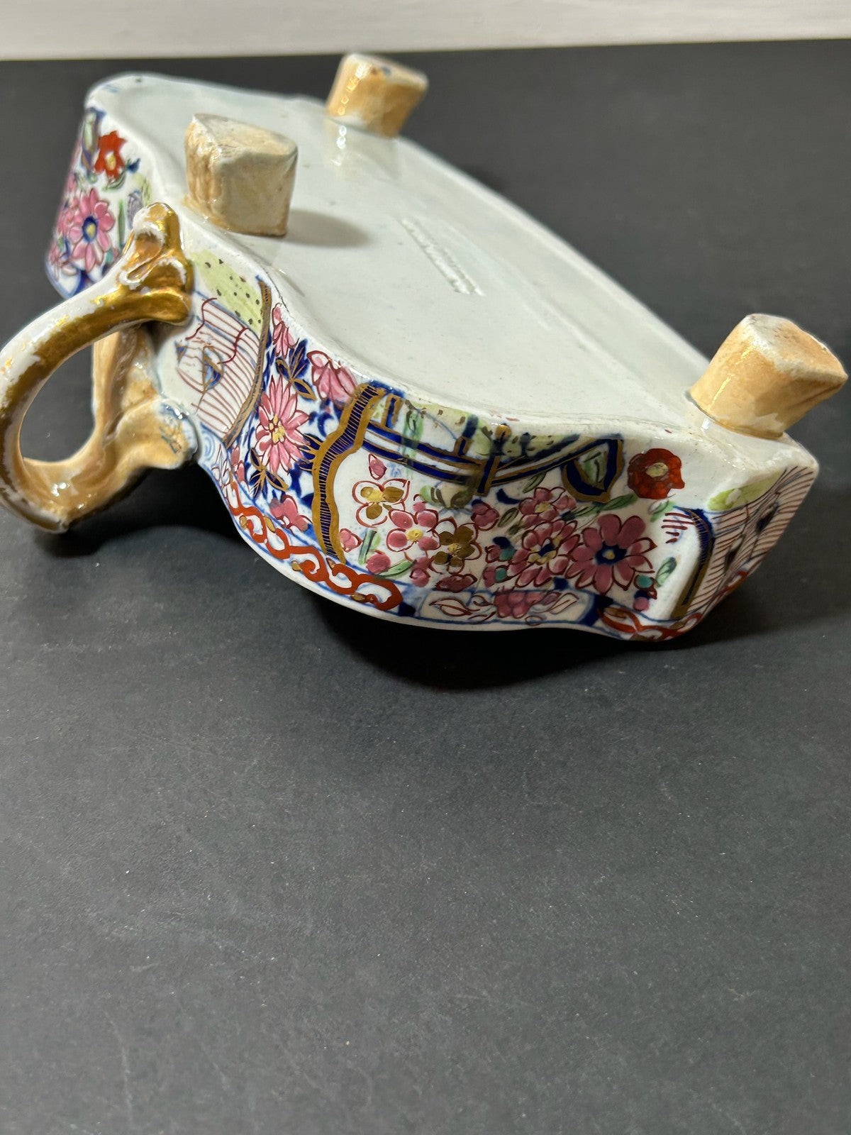 Antique Masons Patent Ironstone Imari Inkstand Desk Stand Paw Feet c1820 A/F9